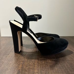 Nine West Black Suede Platform Heel Shoes Mary Jane Size 7.5